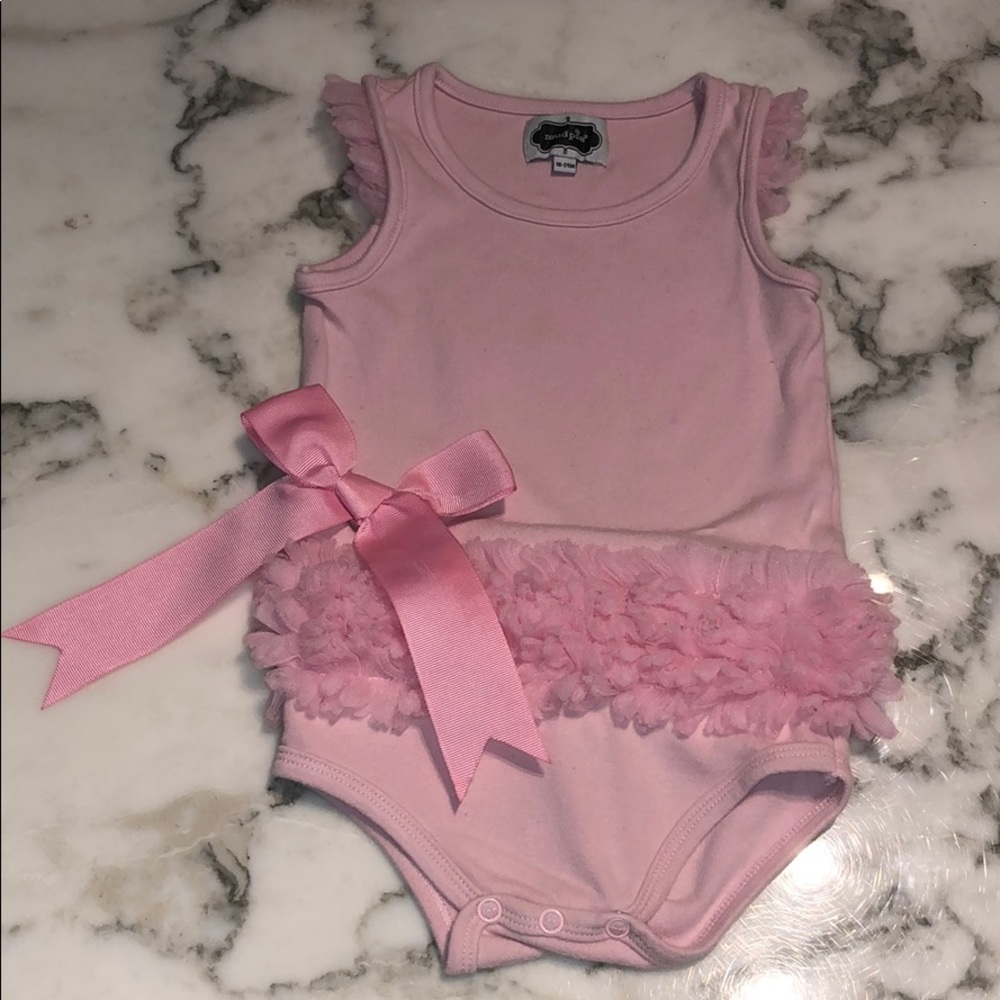 Mudpie pink onesie with ruffle and bow